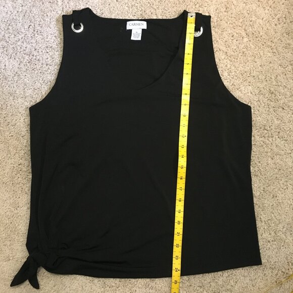 NWT Carmen Marc Valvo Black Grommet Shoulder Tie Hem Tank Top - Picture 15 of 15